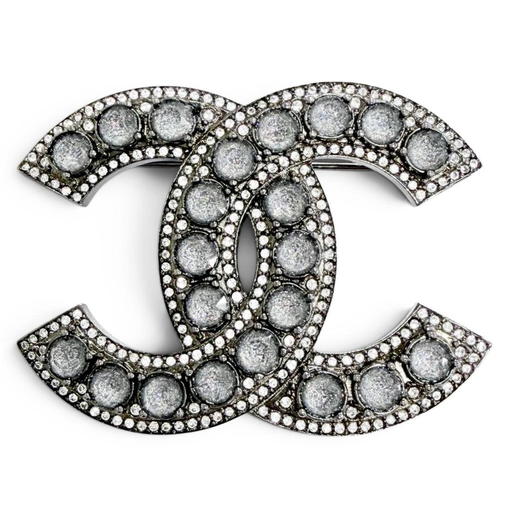 CHANEL Authentic Silver Logo Brooch
